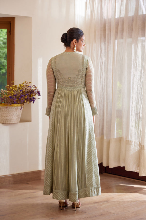 Neutral Green Anarkali Set.