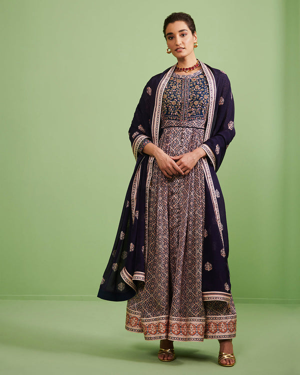 Blue Anarkali Set.