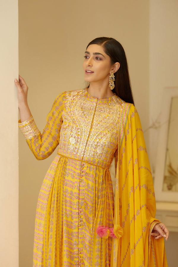 Mustard Yellow Anarkali set.