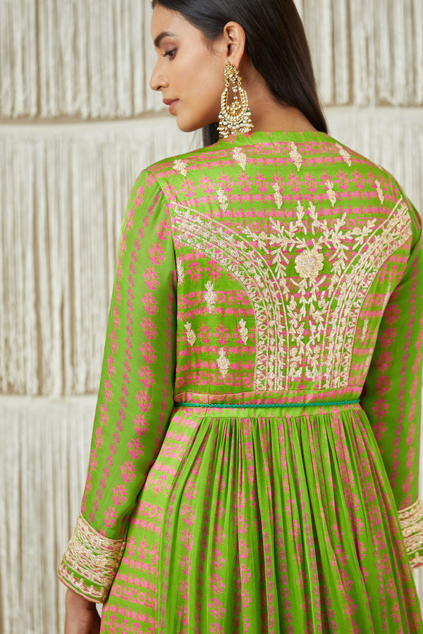 Green Anarkali set.