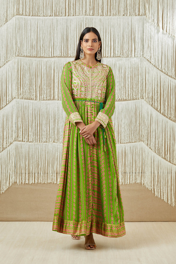 Green Anarkali set.