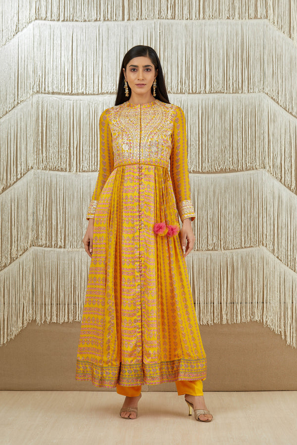 Mustard Yellow Anarkali set.