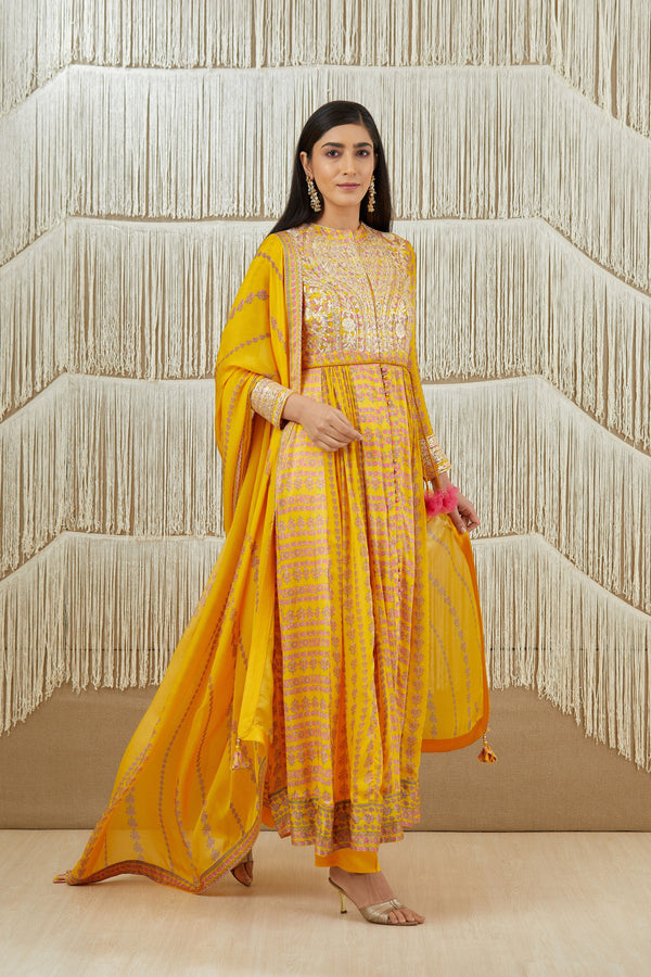 Mustard Yellow Anarkali set.