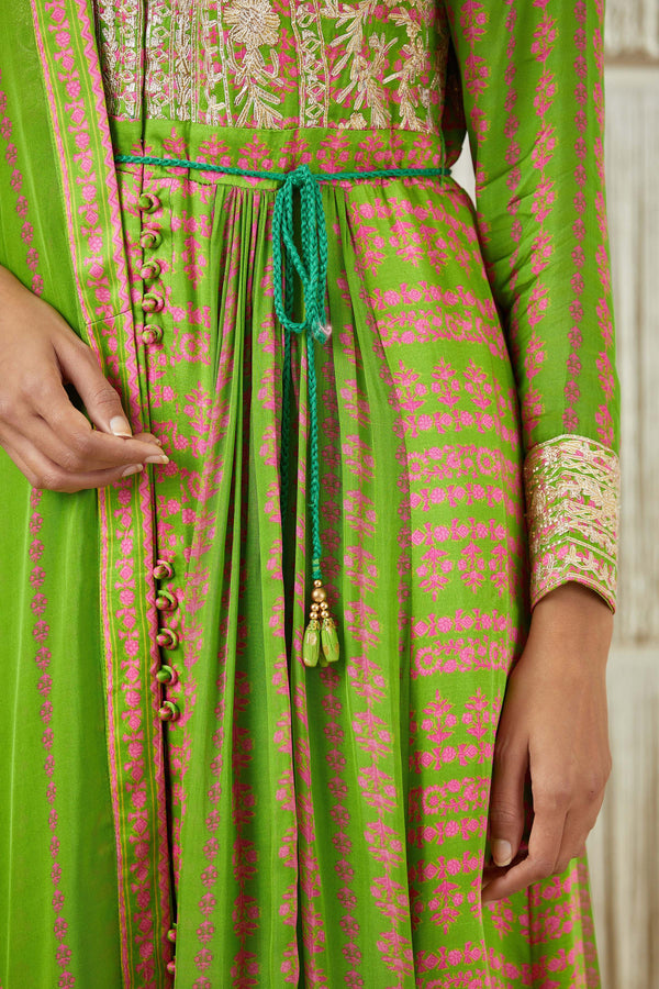 Green Anarkali set.