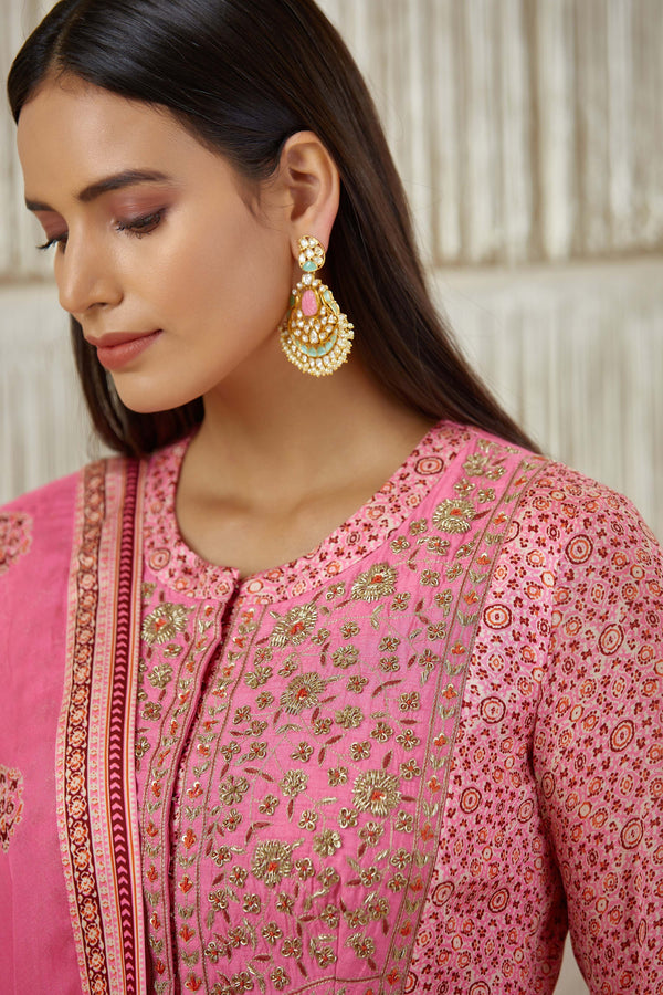 Pink Anarkali set.