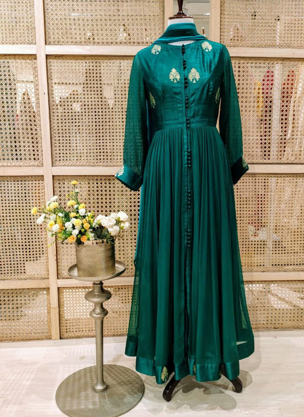 Bottle Green Anarkali Set.