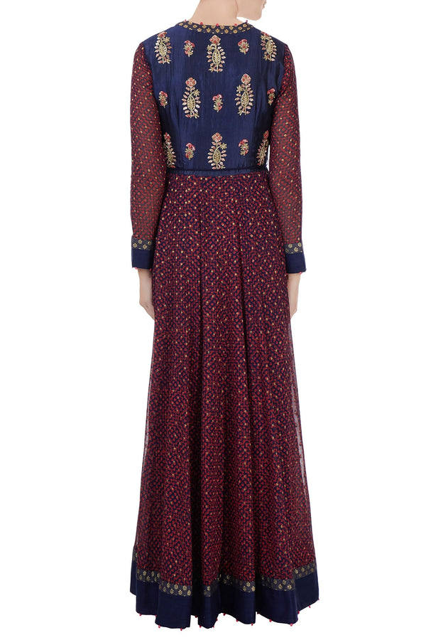 Navy blue & burgundy anarkali set