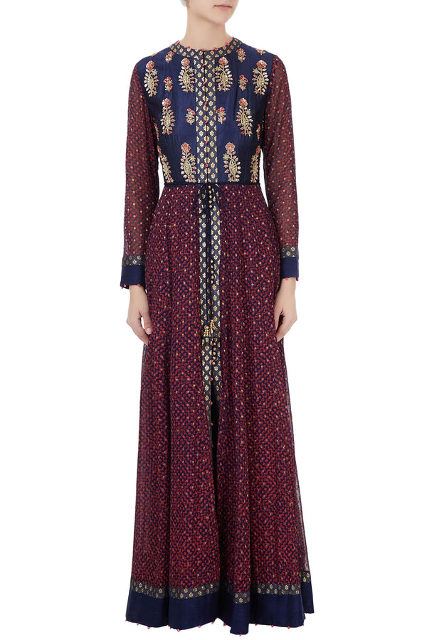 Navy blue & burgundy anarkali set