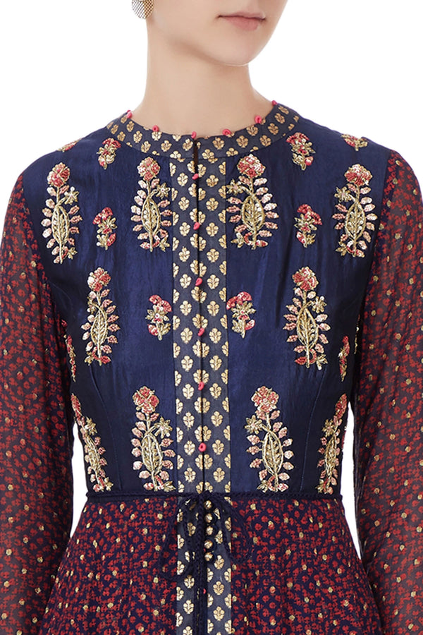 Navy blue & burgundy anarkali set