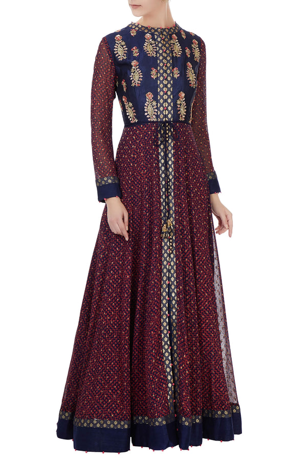 Navy blue & burgundy anarkali set