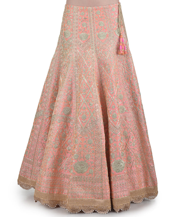 POWDER PINK SILK EMBROIDERED DORI AND ZARI LEHENGA SET