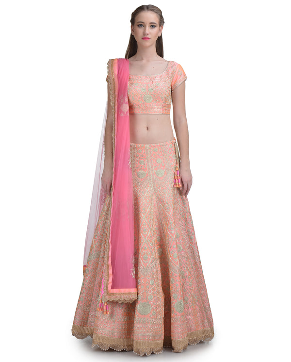 POWDER PINK SILK EMBROIDERED DORI AND ZARI LEHENGA SET