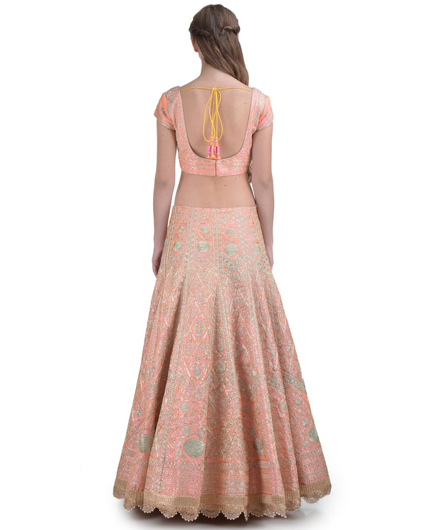 POWDER PINK SILK EMBROIDERED DORI AND ZARI LEHENGA SET