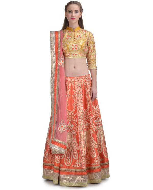 ORANGE GOTA EMBROIDERED LEHENGA SET