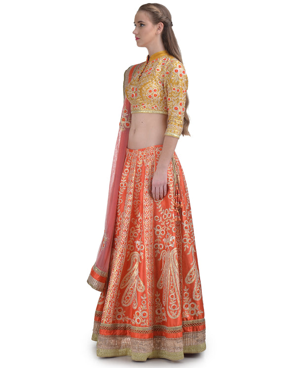 ORANGE GOTA EMBROIDERED LEHENGA SET