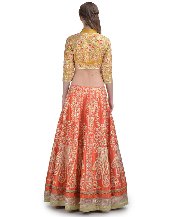 ORANGE GOTA EMBROIDERED LEHENGA SET