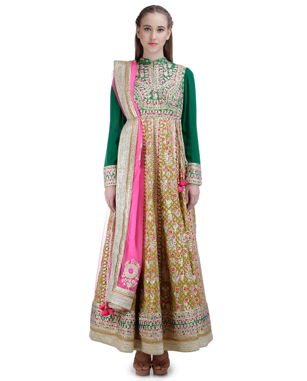 DARK GOLDEN AND DARK GREEN  ANARKALI