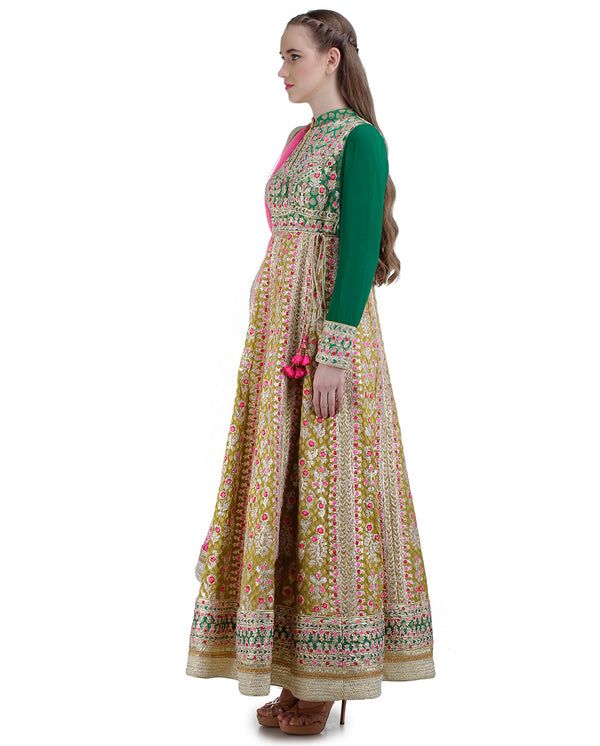 DARK GOLDEN AND DARK GREEN  ANARKALI