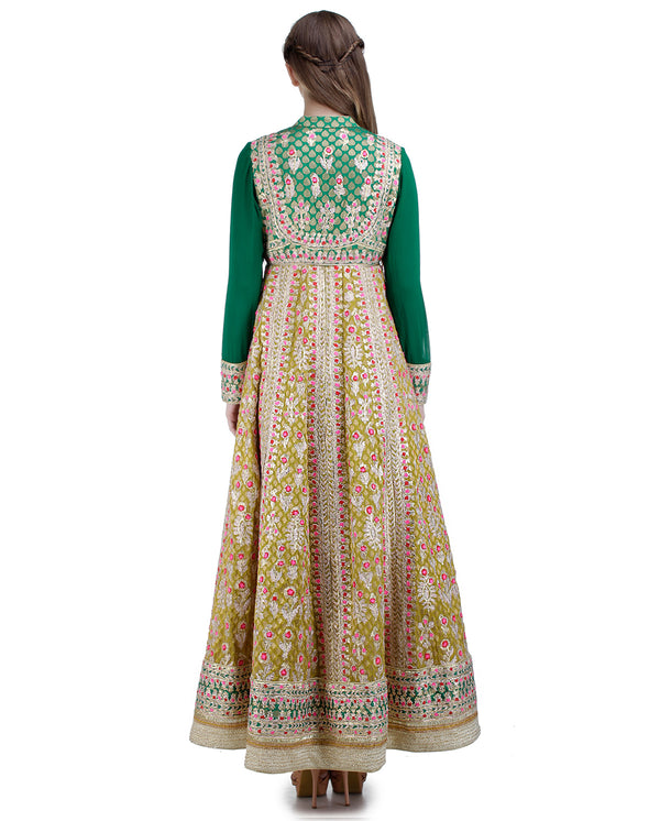 DARK GOLDEN AND DARK GREEN  ANARKALI