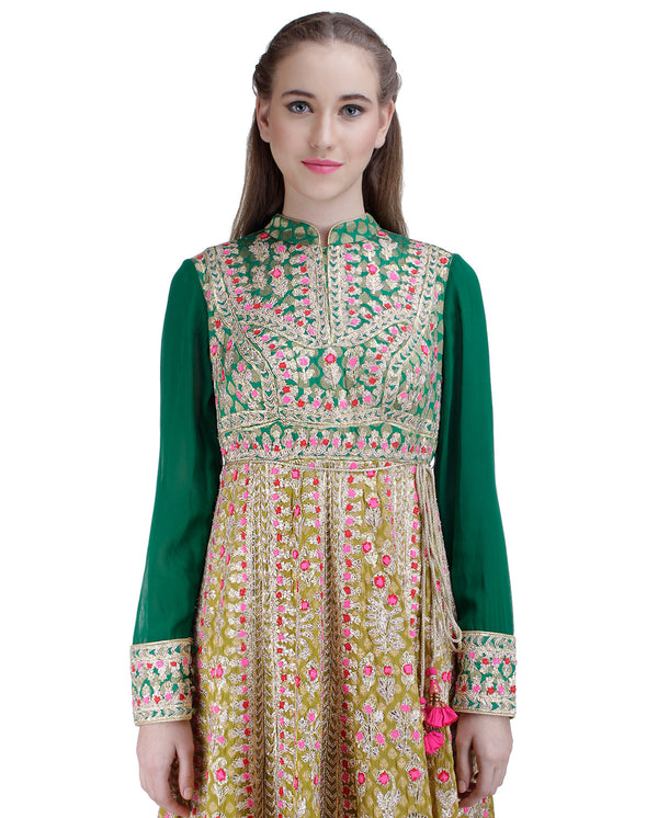 DARK GOLDEN AND DARK GREEN  ANARKALI