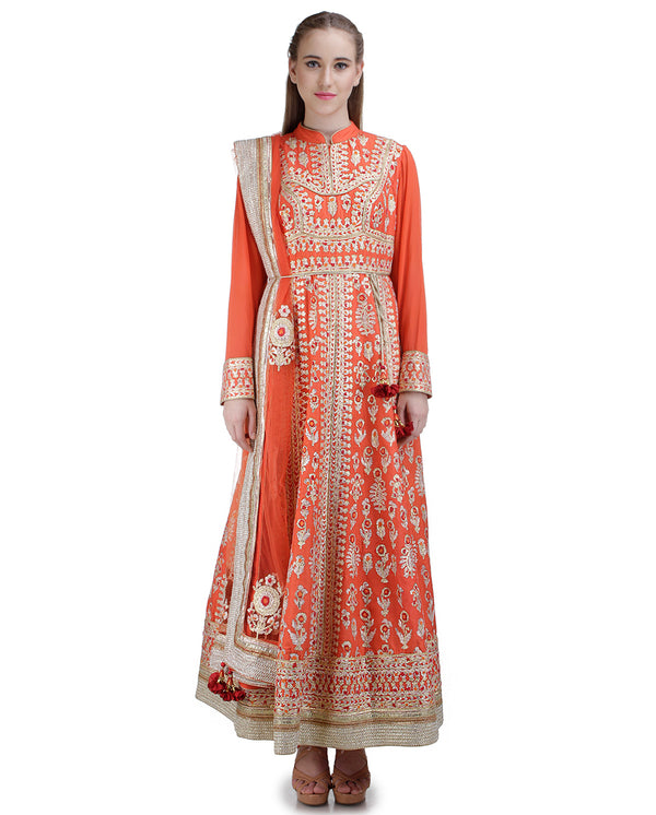 ORANGE GOTA EMBROIDERED KURTA SET