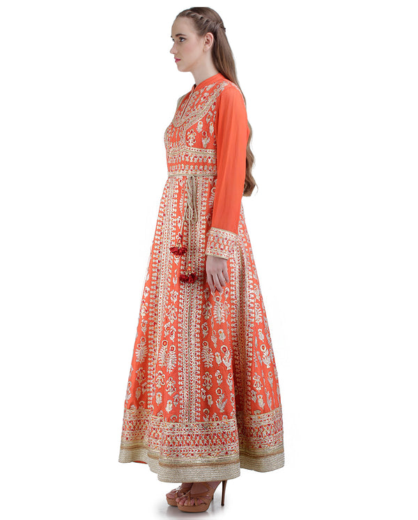 ORANGE GOTA EMBROIDERED KURTA SET