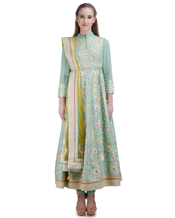 SEA GREEN LONG ANARKALI SET