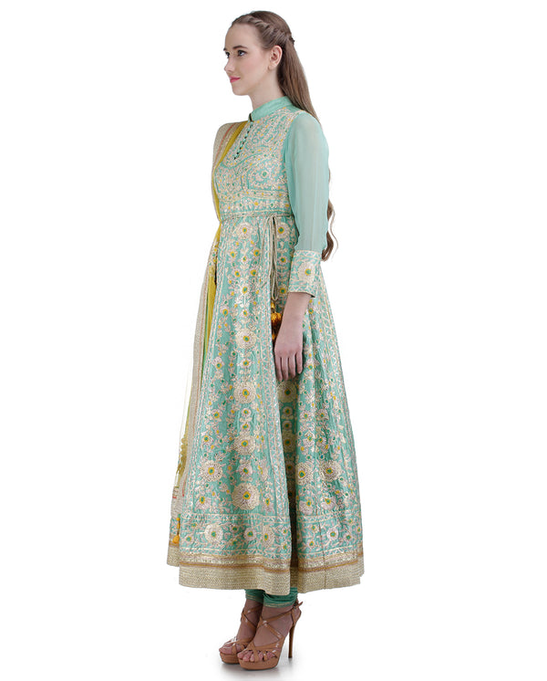 SEA GREEN LONG ANARKALI SET