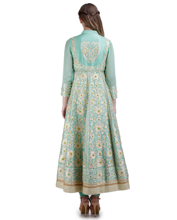 SEA GREEN LONG ANARKALI SET