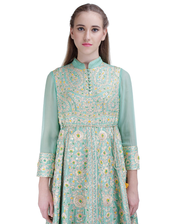 SEA GREEN LONG ANARKALI SET