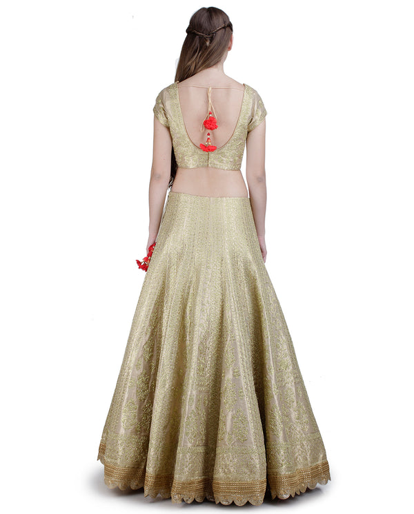 CHAMPAGNE SILK LEHENGA SET.