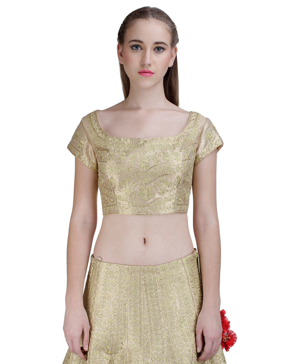 CHAMPAGNE SILK LEHENGA SET.