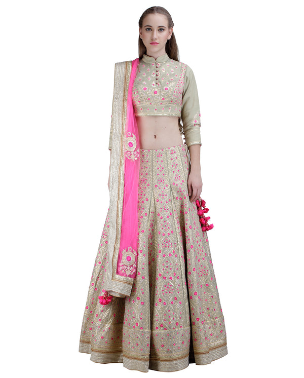 SAGE GREEN EMBROIDERED LEHENGA SET