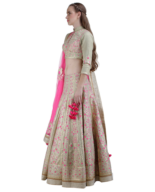 SAGE GREEN EMBROIDERED LEHENGA SET