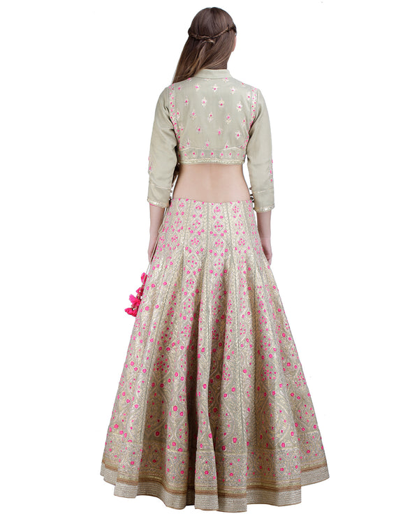 SAGE GREEN EMBROIDERED LEHENGA SET