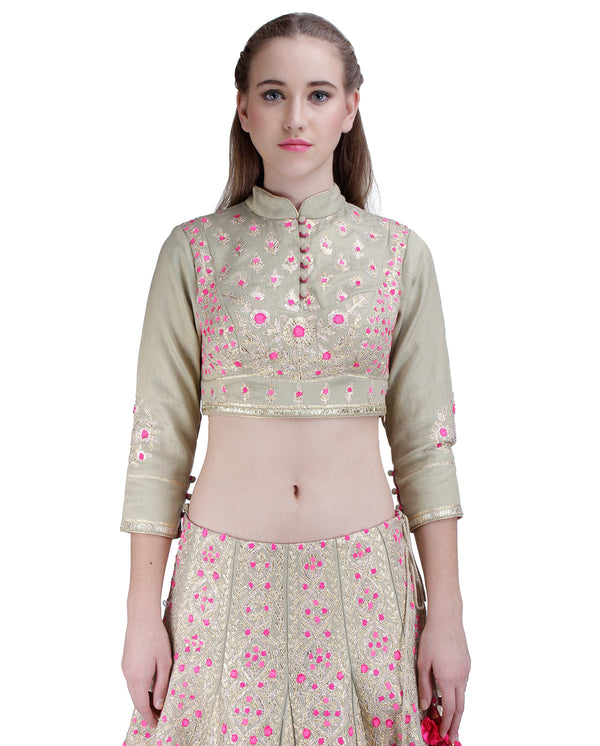 SAGE GREEN EMBROIDERED LEHENGA SET