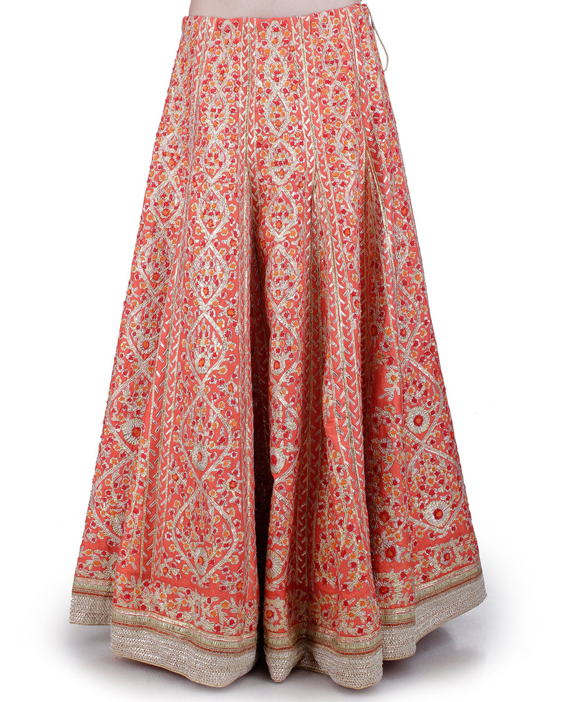 RED EMBROIDERED LEHENGA SET WITH POTLI BUTTON