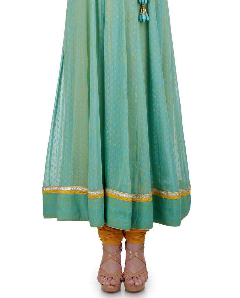 YELLOW AND BLUE FLORAL THREAD EMBROIDERED KURTA