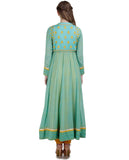 YELLOW AND BLUE FLORAL THREAD EMBROIDERED KURTA
