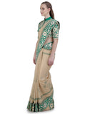 BEIGE AND GREEN SAREE .