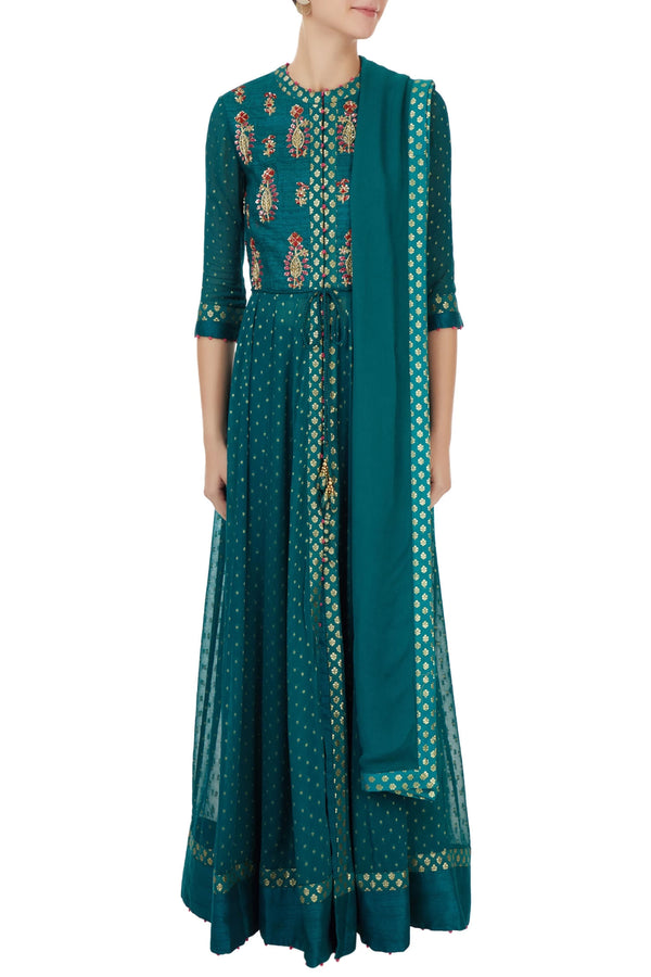 Teal green  anarkali set