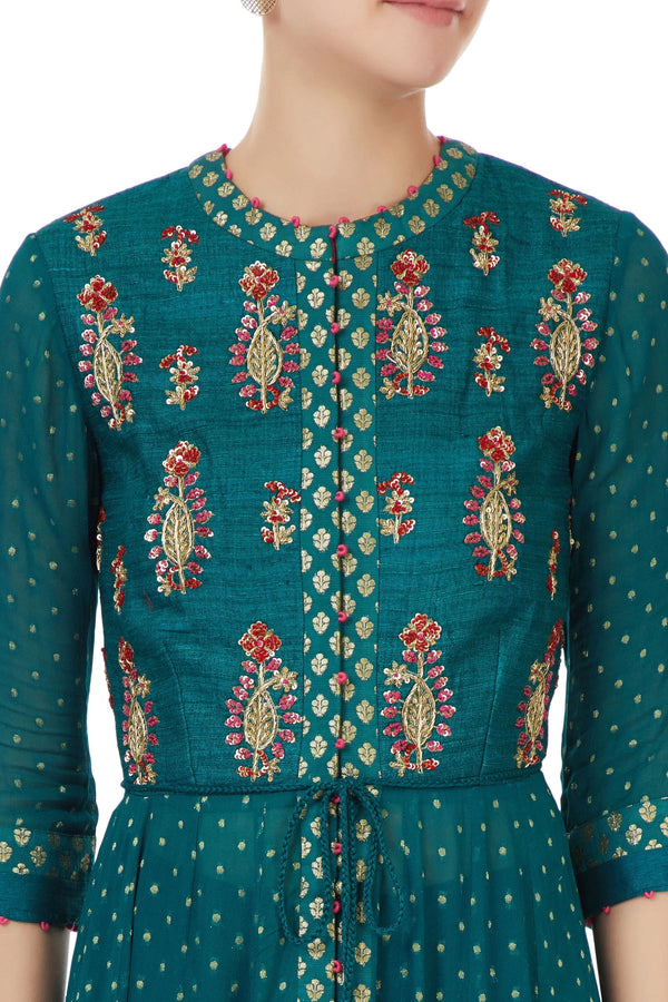 Teal green  anarkali set