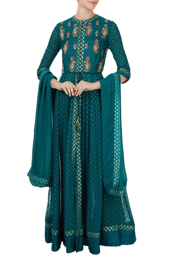 Teal green  anarkali set