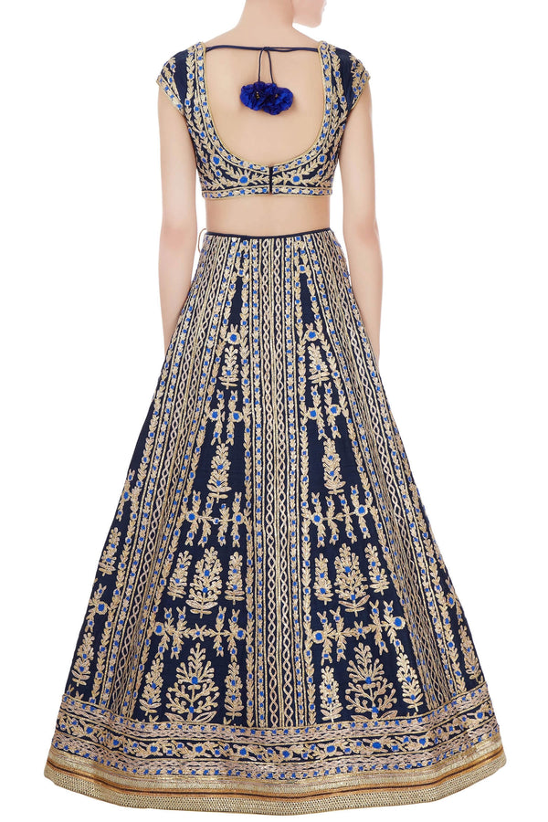 Navy blue lehenga set.