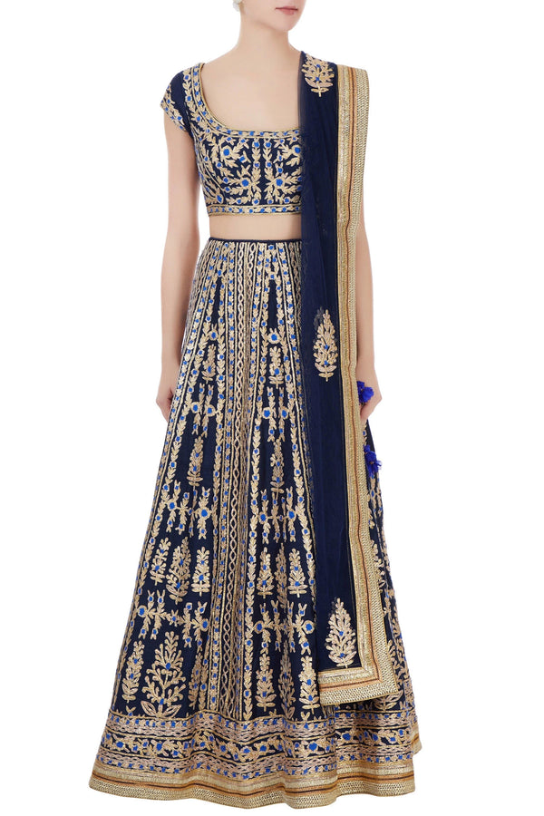 Navy blue lehenga set.