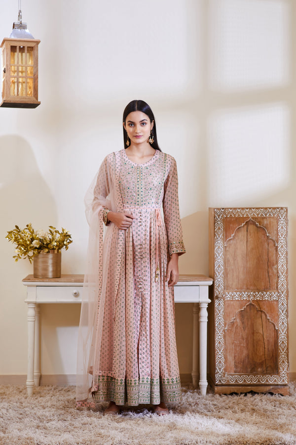 Old Rose Pink Anarkali Set.