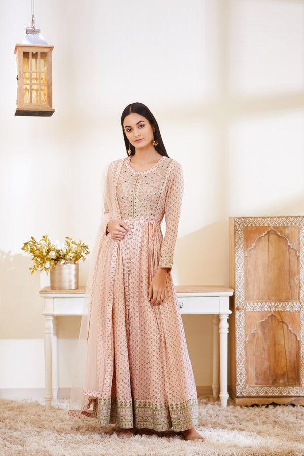 Old Rose Pink Anarkali Set.