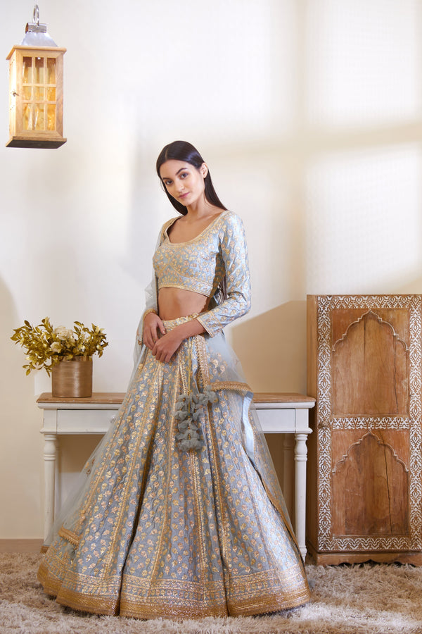 Smoke Blue Lehenga Set.