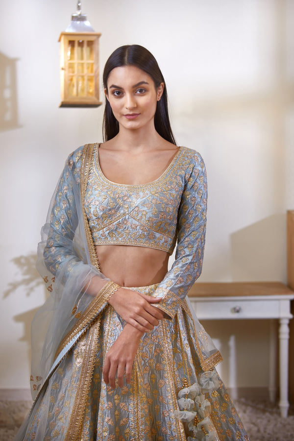 Smoke Blue Lehenga Set.