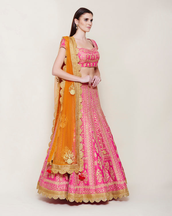 EMERALD PINK GOLD DORI LEHENGA